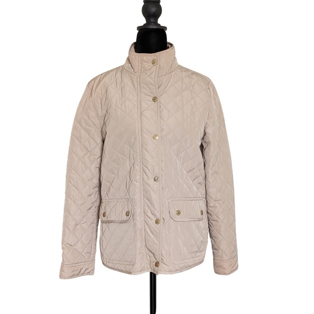 00s British Preppy Equestrian Cream Stand Collar Quilted Calvary Jacket